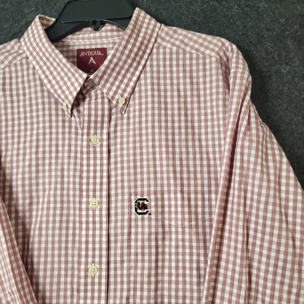 Antigua South Carolina Gamecocks Shirt Mens XL Maroon Gingham Button Down LS